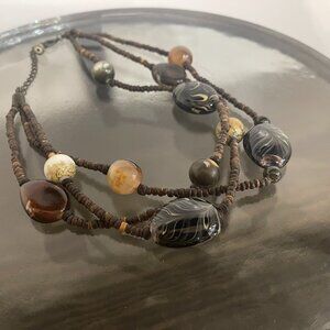 Wooden bead and stone necklace